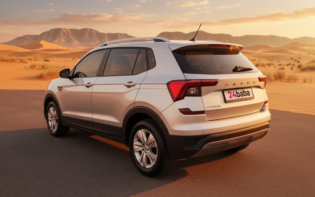 Skoda Kushaq 2023 Silver rear view showing taillights