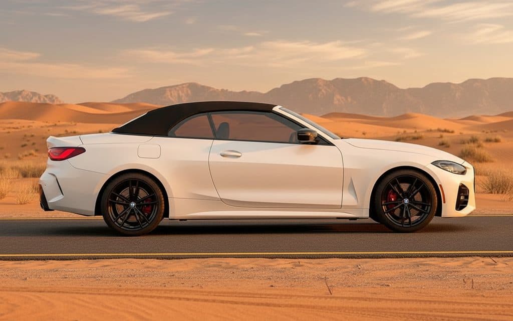 Bmw 430 2024 White side profile – rental in Dubai