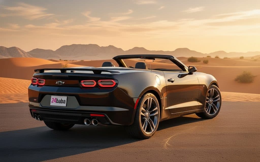 Chevrolet Camaro 2024 Black rear view showing taillights – rental in Dubai