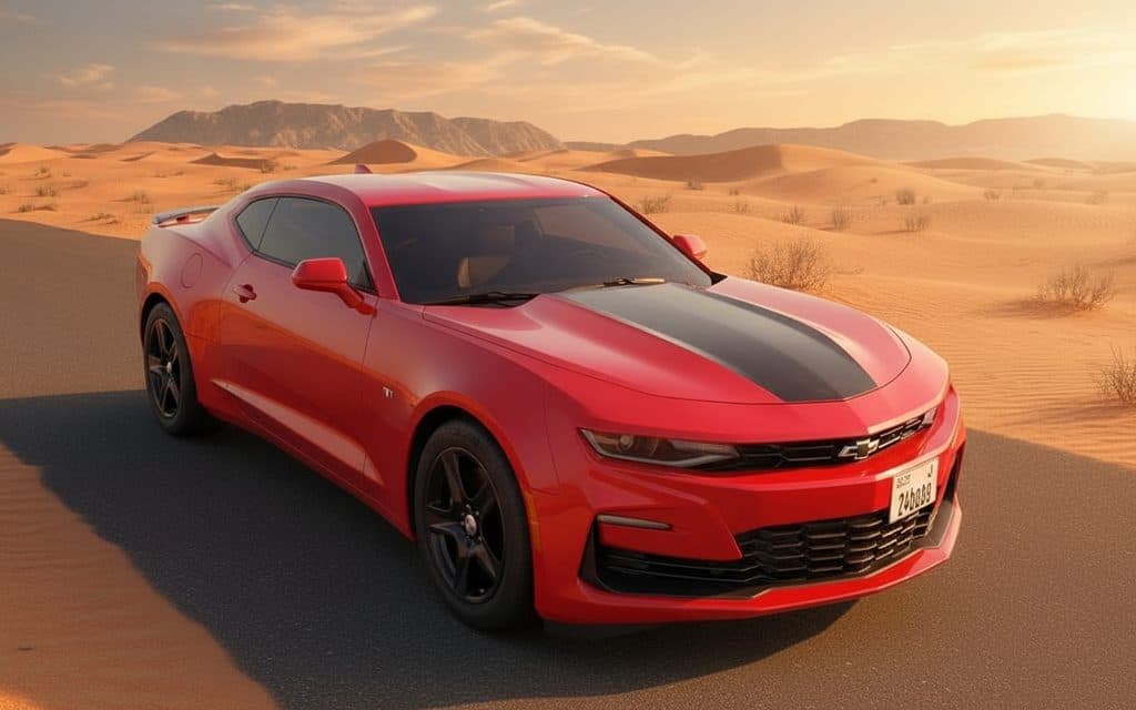 Chevrolet Camaro 2020 Red front view with headlights – rental in Dubai