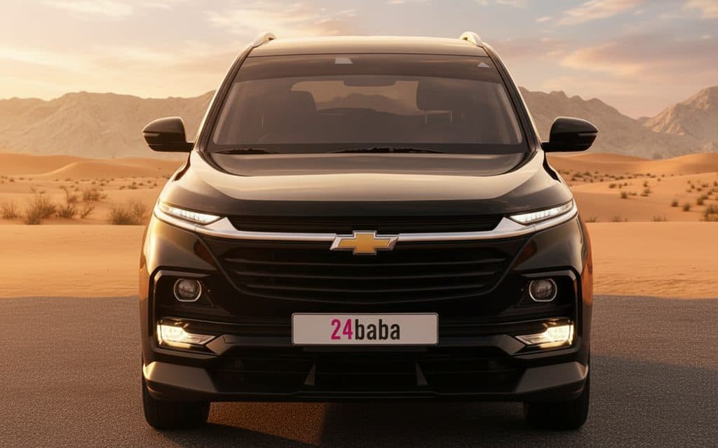 Chevrolet Captiva 2024 Black front view with headlights – rental in Dubai