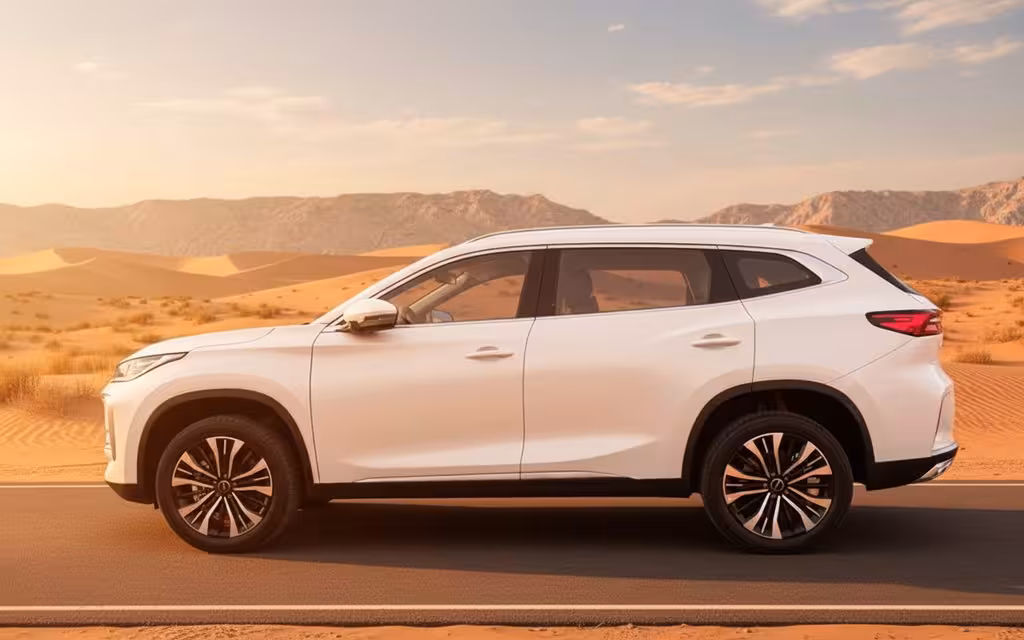 Exeed Txl 2025 White side profile – rental in Dubai