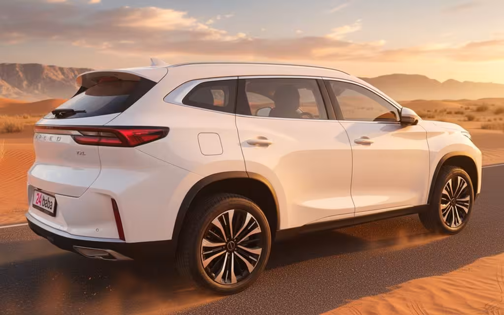 Exeed Txl 2025 White parked outdoor scene – rental in Dubai