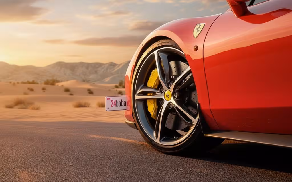 Ferrari 296 2023 alloy wheel close up – rental in Dubai