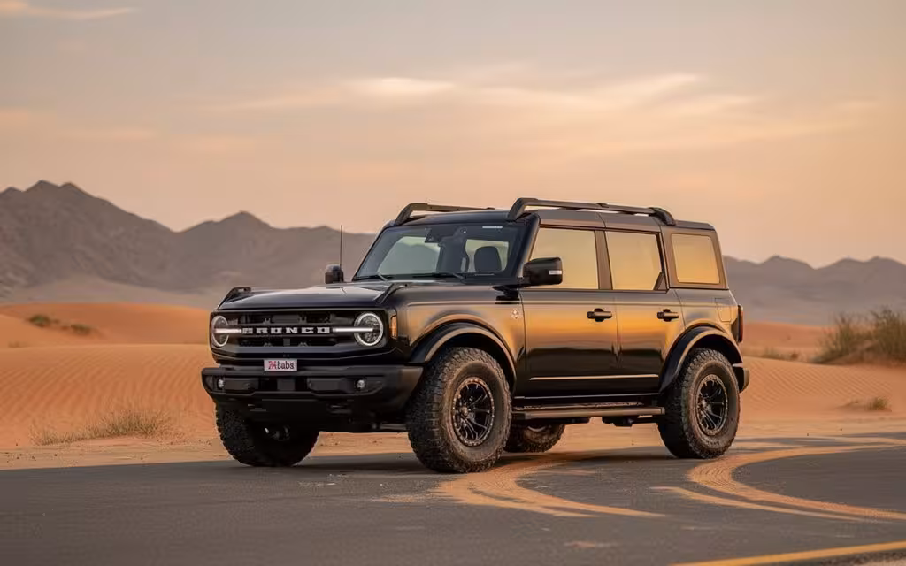 Ford Bronco 2021 Black front view with headlights – rental in Dubai