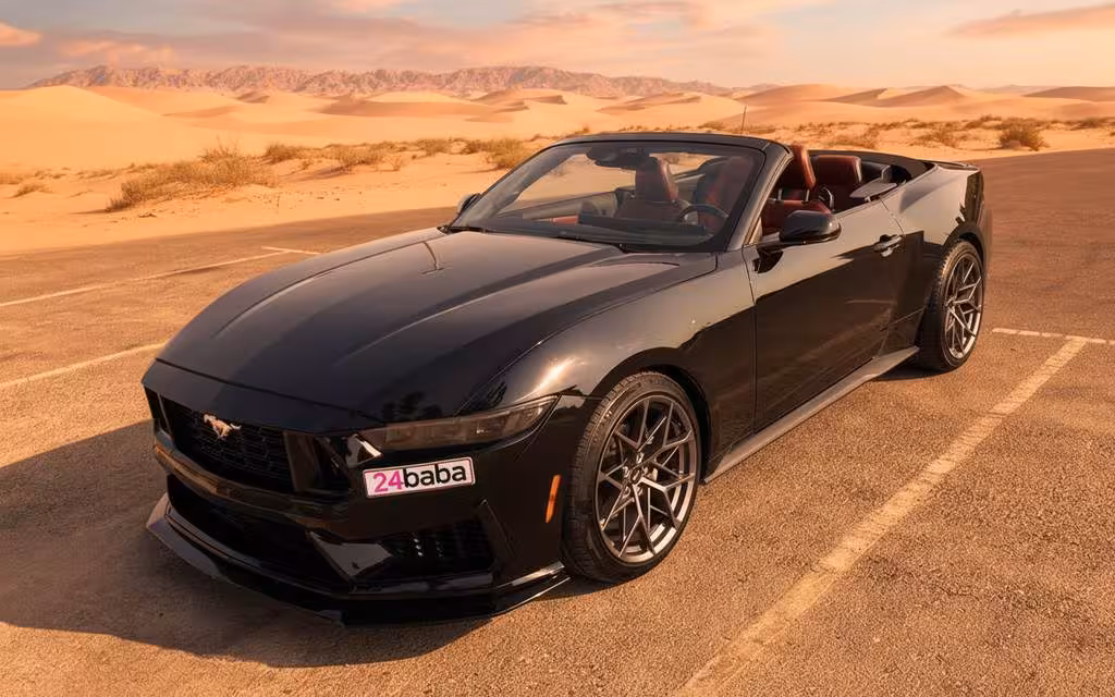 Ford Mustang 202 Blue front view with headlights – rental in Dubai