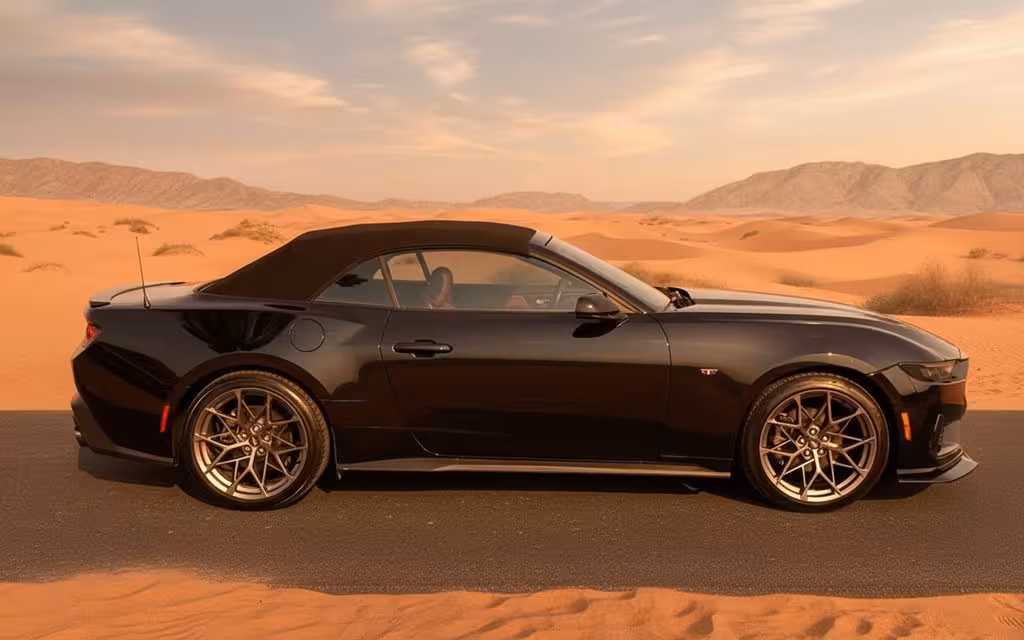 Ford Mustang 2024 Black side profile – rental in Dubai