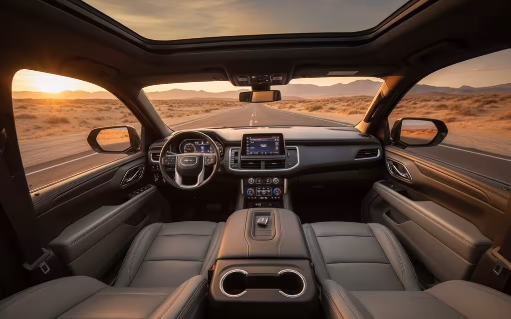 Gmc Yukon 2022 interior view showing trim – rental in Dubai