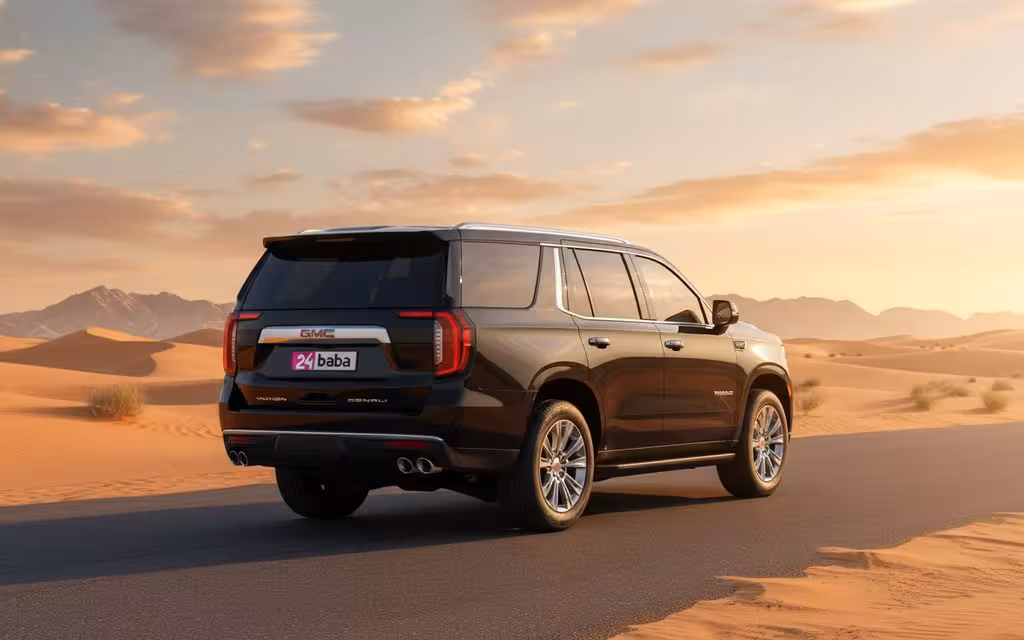 Gmc Yukon 2023 Black rear view showing taillights – rental in Dubai