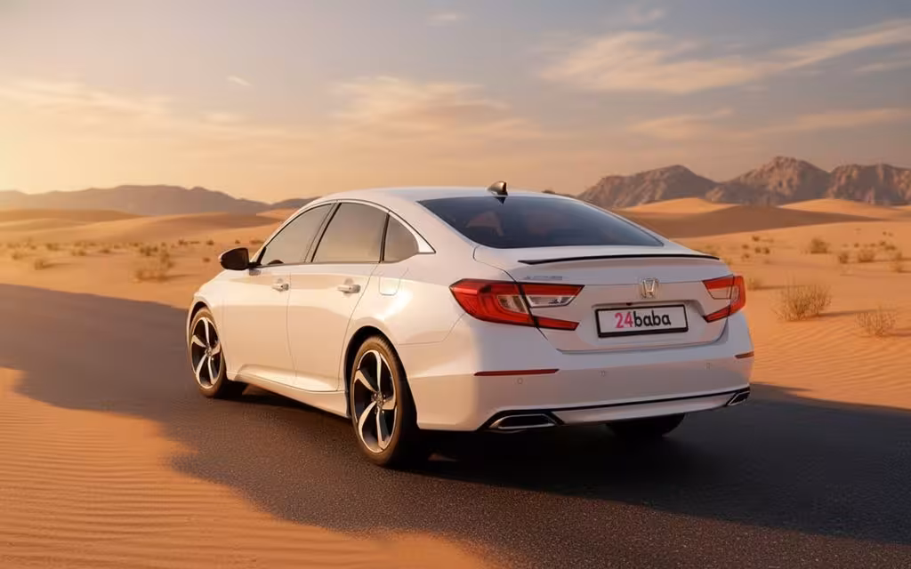 Honda Accord 2022 White rear view showing taillights – rental in Dubai