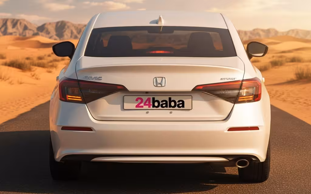 Honda Civic 2022 White rear view showing taillights – rental in Dubai