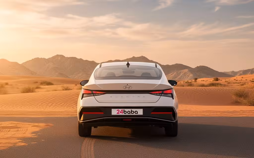 Hyundai Elantra 2025 White rear view showing taillights – rental in Dubai