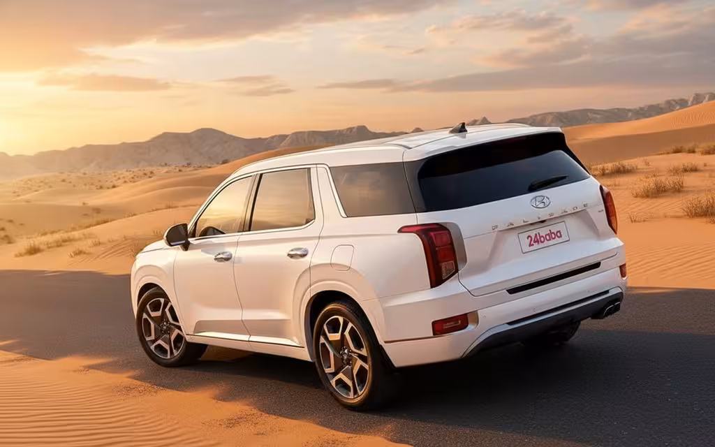 Hyundai Palisade 2021 White rear view showing taillights – rental in Dubai
