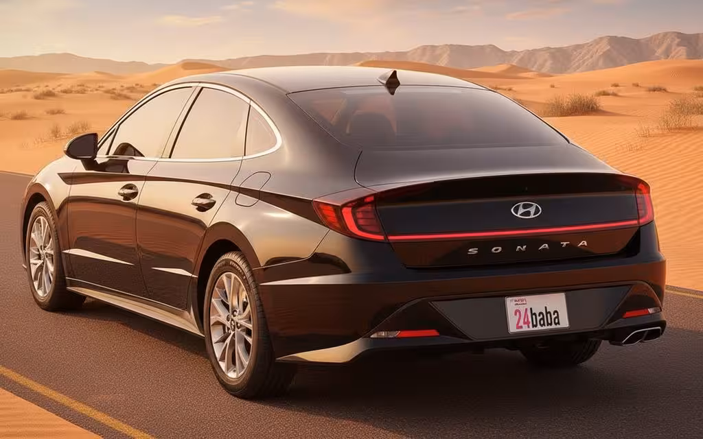Hyundai Sonata 2021 Black rear view showing taillights – rental in Dubai