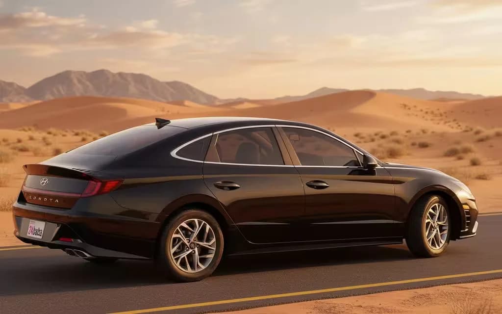 Hyundai Sonata 2021 Black parked outdoor scene – rental in Dubai