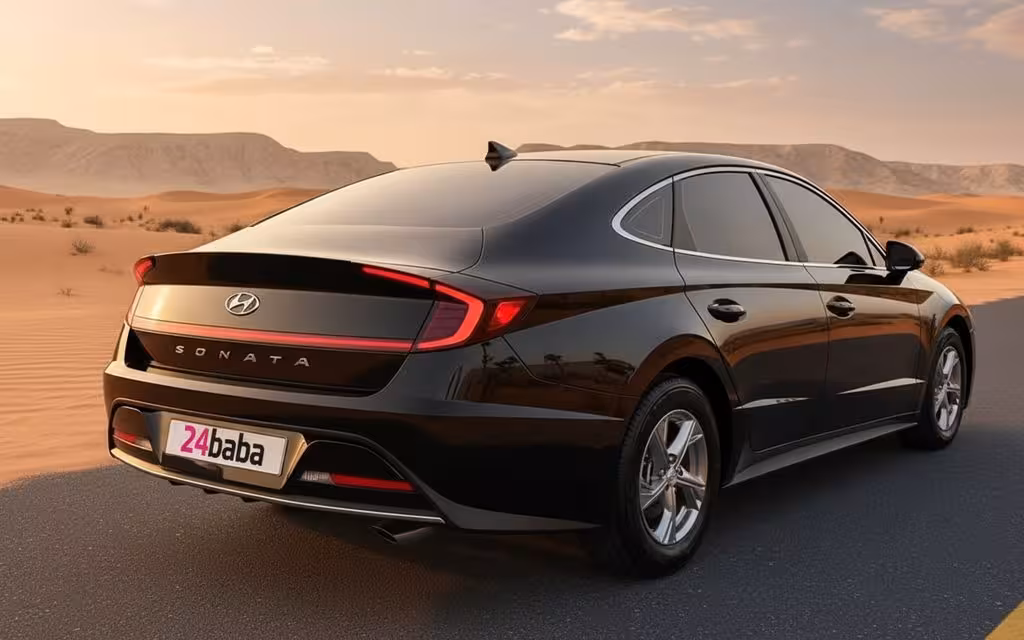 Hyundai Sonata 2021 Black rear view showing taillights – rental in Dubai