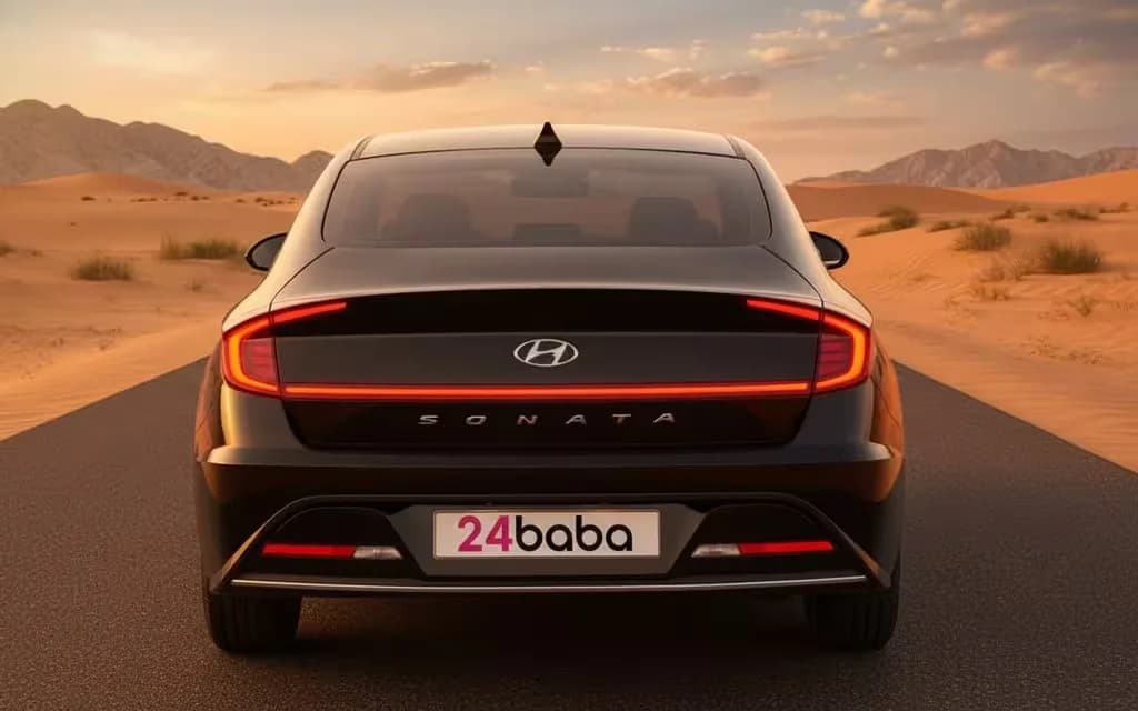 Hyundai Sonata 2021 Black rear view showing taillights – rental in Dubai