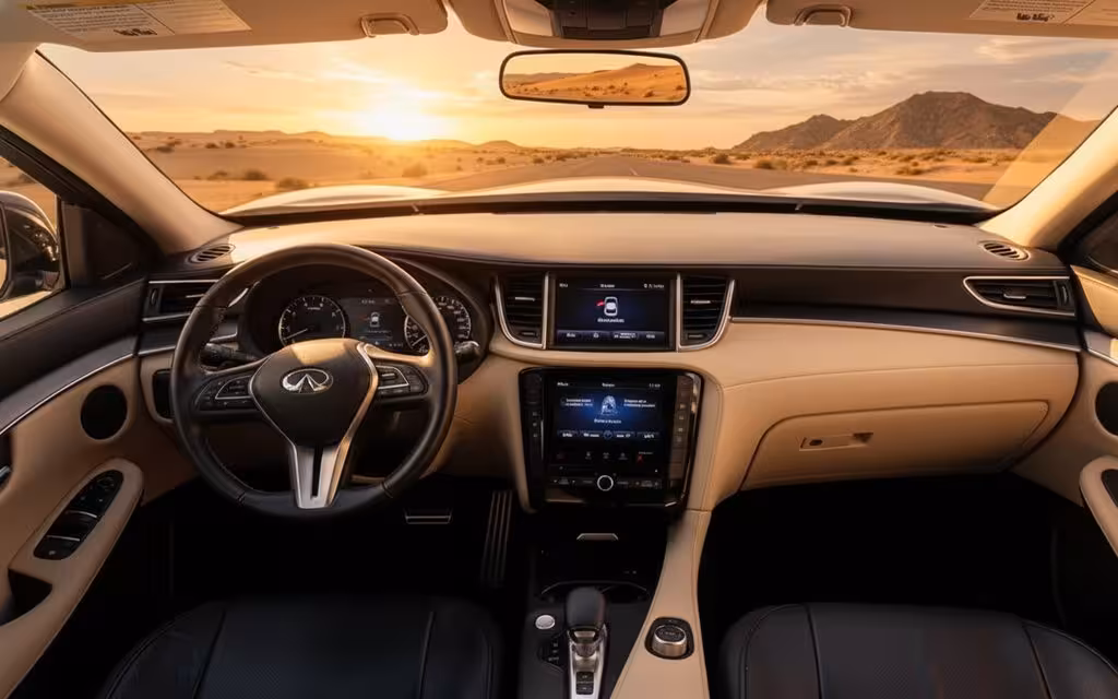 Infiniti Qx50 2021 dashboard and infotainment – rental in Dubai