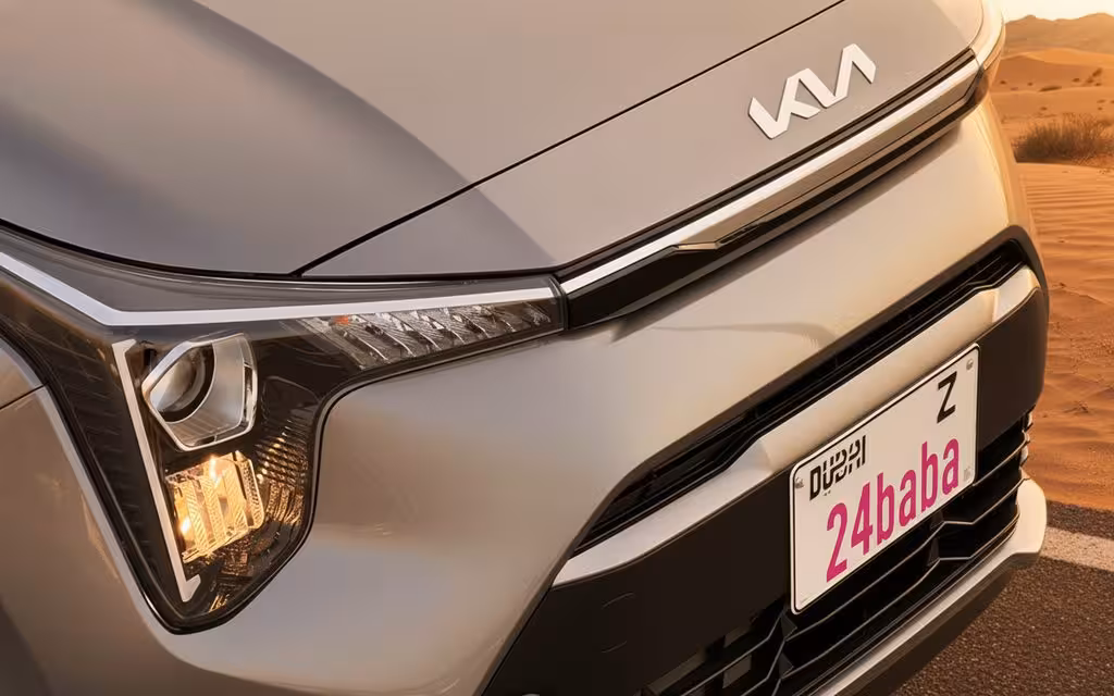 Kia Picanto 2024 model badge close up – rental in Dubai
