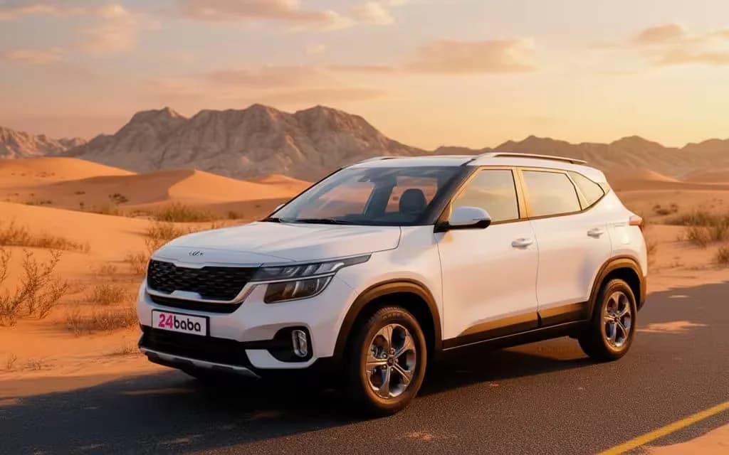 Kia Seltos 2022 White parked outdoor scene – rental in Dubai