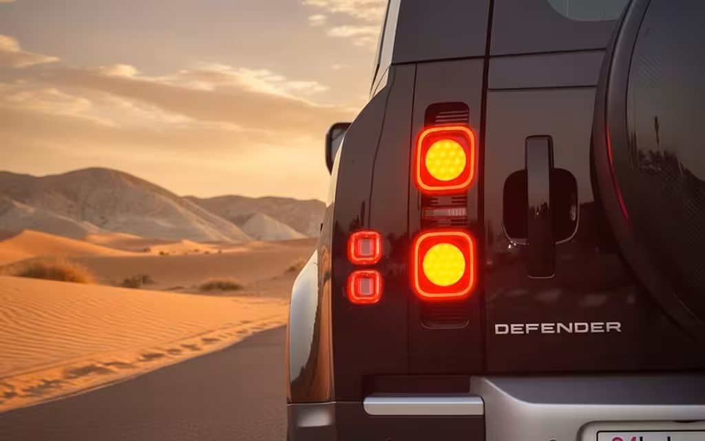 LandRover Defender 2023 Black rear view showing taillights – rental in Dubai