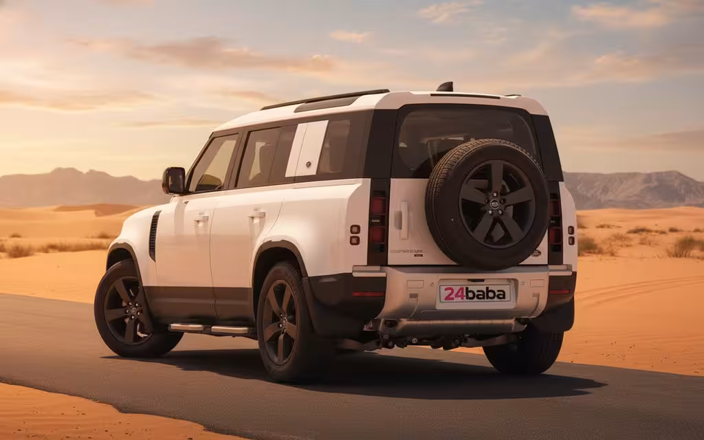 LandRover Defender 2023 White rear view showing taillights – rental in Dubai
