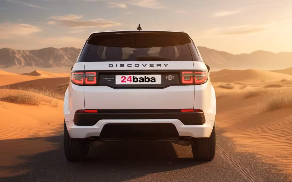 LandRover Discovery 2020 White rear view showing taillights – rental in Dubai