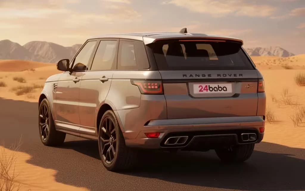 LandRover RangeRoverSport 2023 Silver rear view showing taillights – rental in Dubai