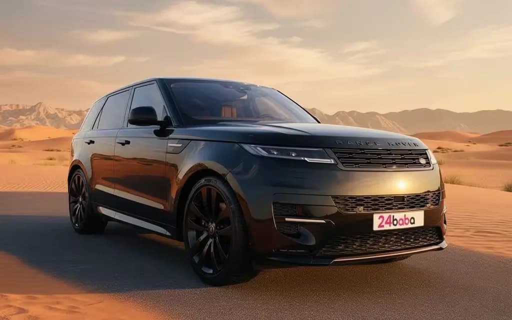 LandRover RangeRoverSport 2024 Black front view with headlights – rental in Dubai