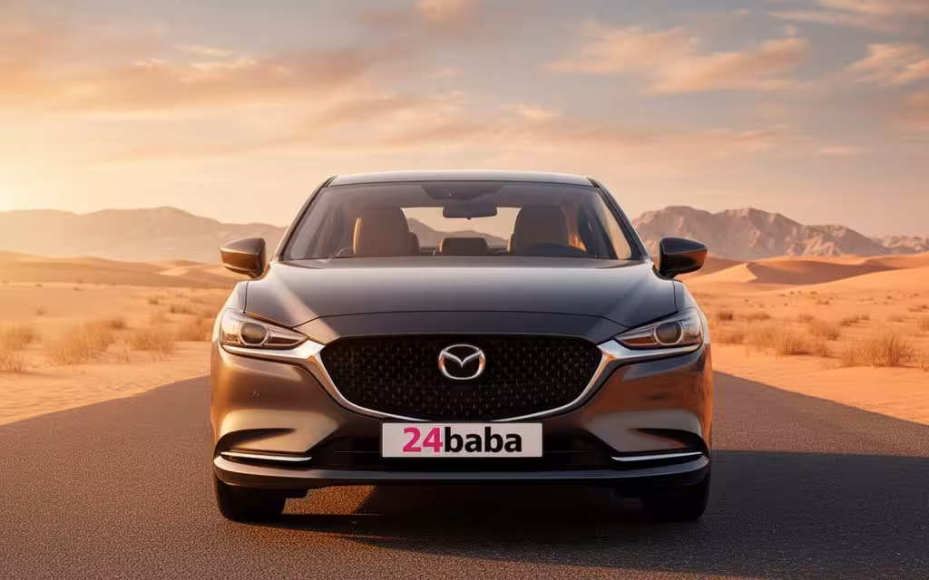 Mazda 6 2023 Grey front view with headlights – rental in Dubai