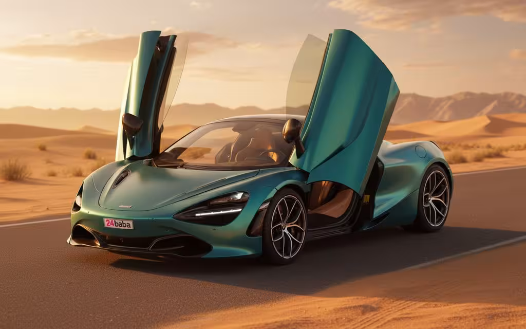 Mclaren 720S 2021 Blue parked outdoor scene – rental in Dubai