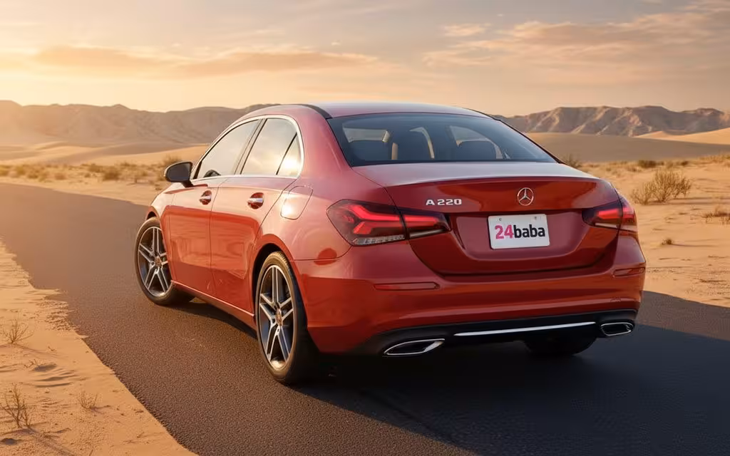 Mercedes A220 2022 Red rear view showing taillights – rental in Dubai