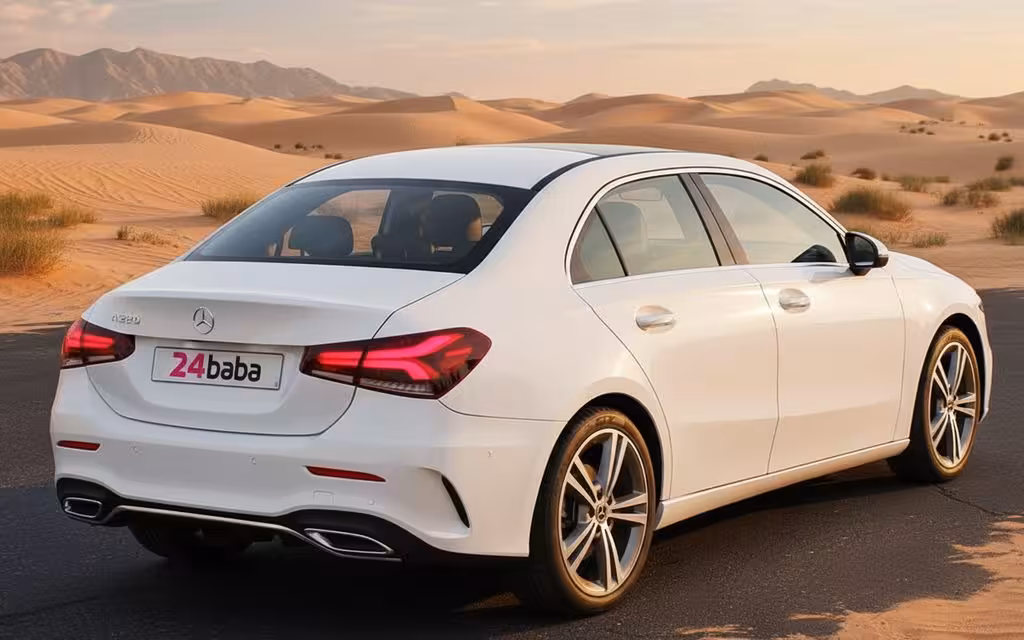 Mercedes A220 2025 White rear view showing taillights – rental in Dubai