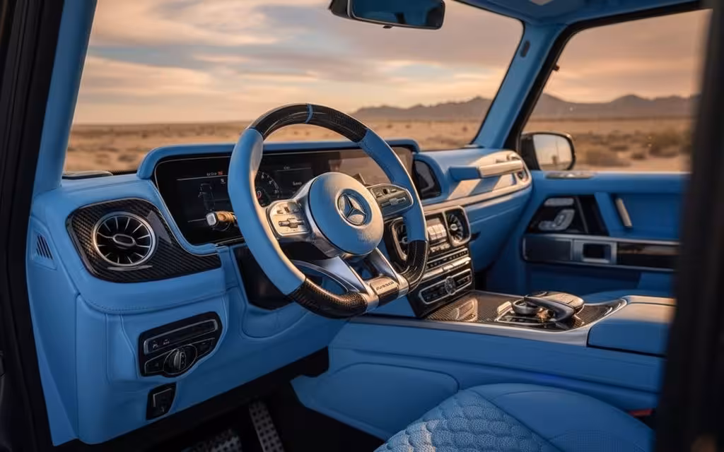 Mercedes G63 2021 interior view showing trim – rental in Dubai