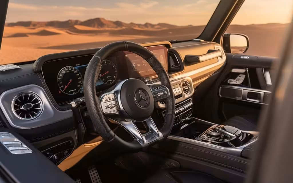 Mercedes G63 2023 interior view showing trim – rental in Dubai