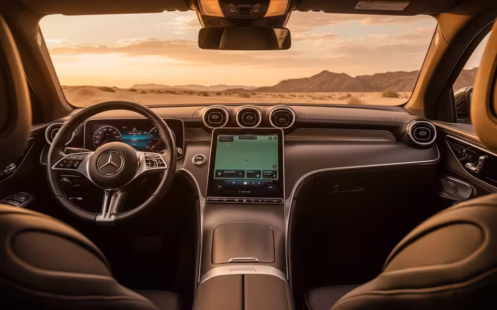 Mercedes Glc300 2024 interior view showing trim – rental in Dubai