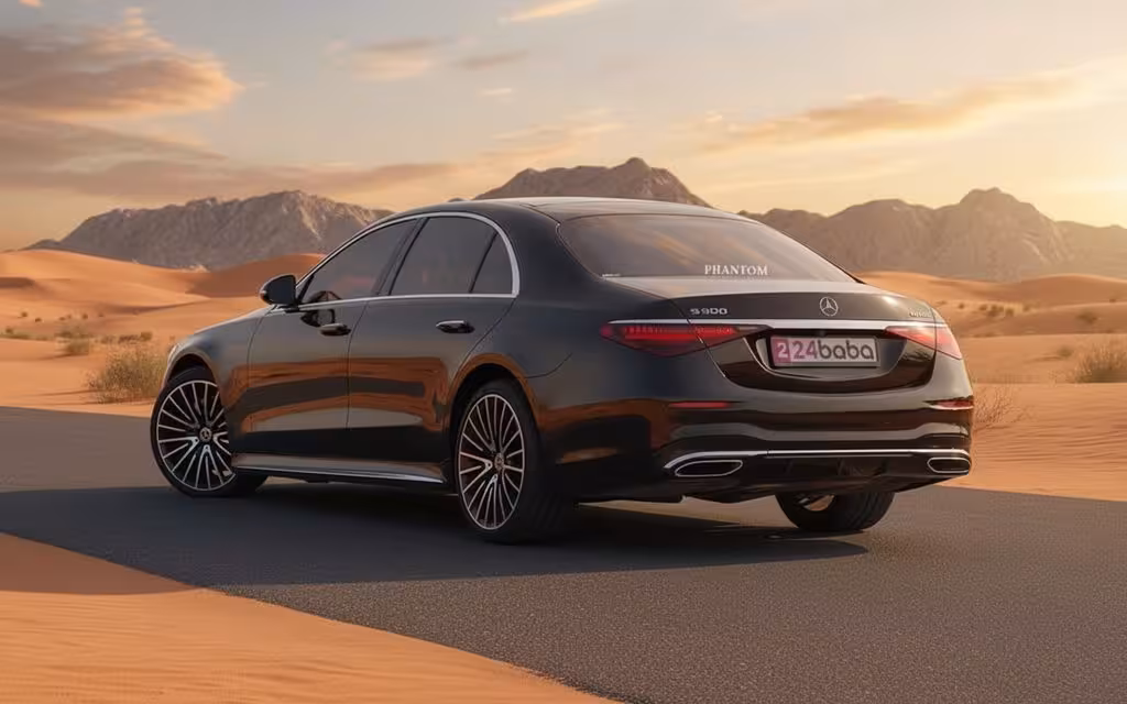 Mercedes S500 2021 Black rear view showing taillights – rental in Dubai