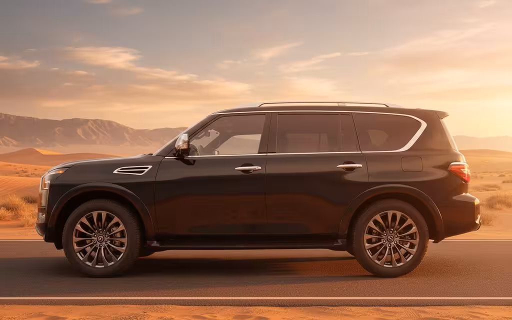 Nissan Armada 2024 Black side profile – rental in Dubai Nissan Armada 2024 Black side profile – rental in Dubai