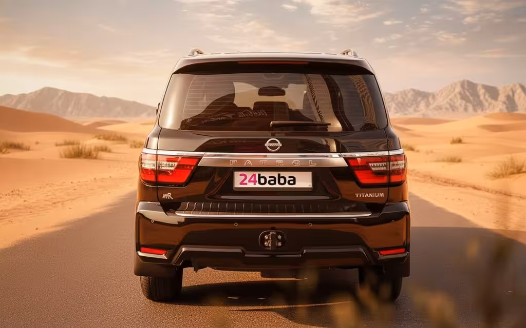 Nissan Patrol 2024 Black rear view showing taillights – rental in Dubai