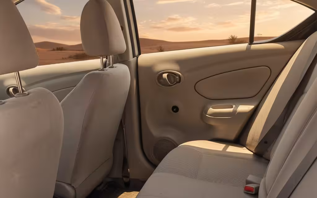 Nissan Sunny 2024 leather seats and cabin – rental in Dubai