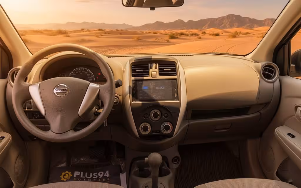 Nissan Sunny 2024 interior view showing trim – rental in Dubai