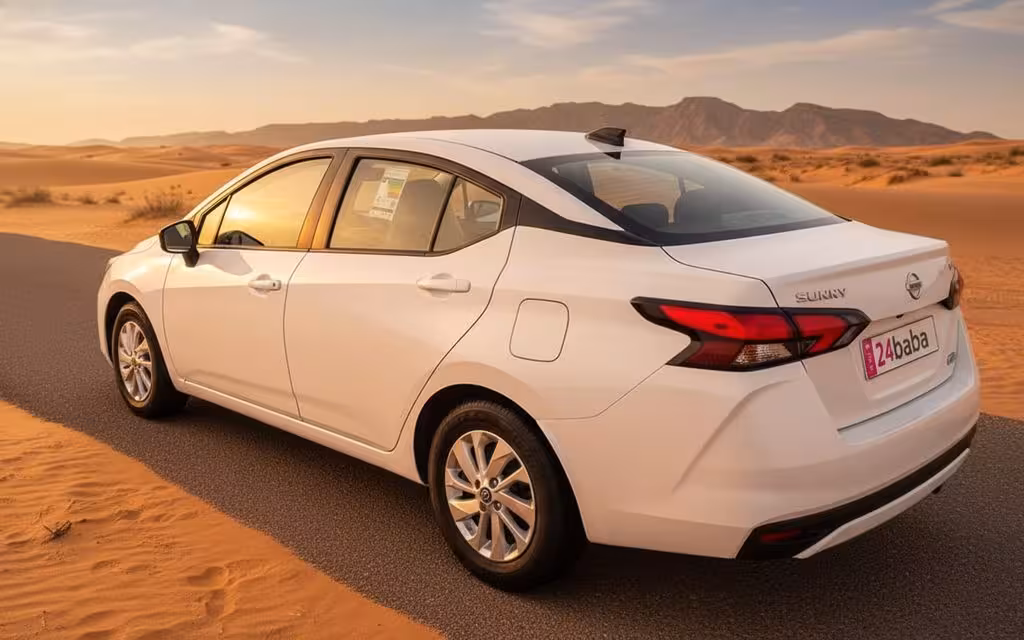 Nissan Sunny 2024 White side profile – rental in Dubai
