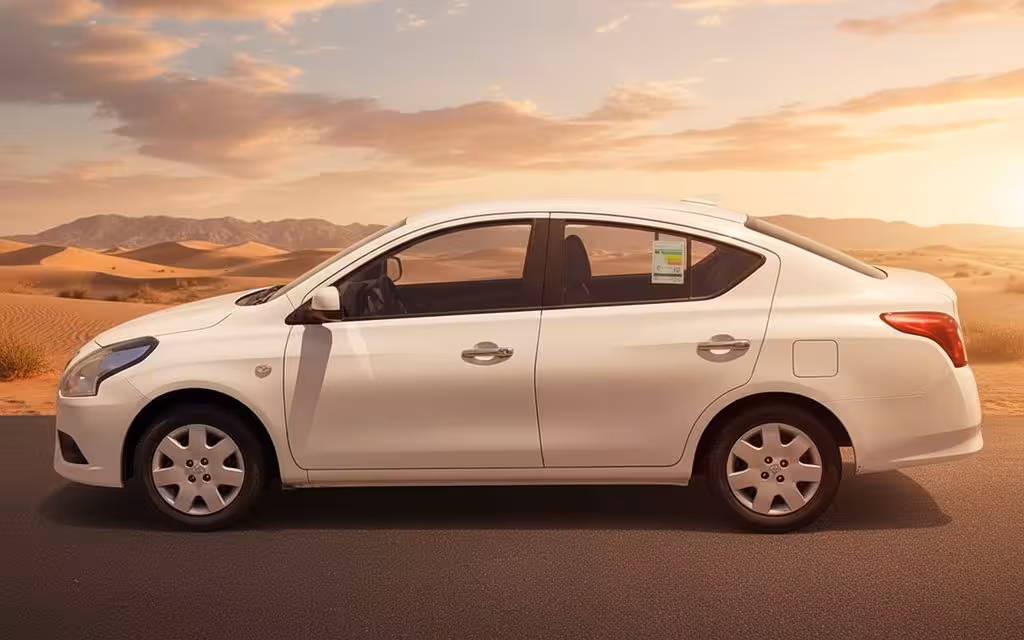 Nissan Sunny 2024 White side profile – rental in Dubai