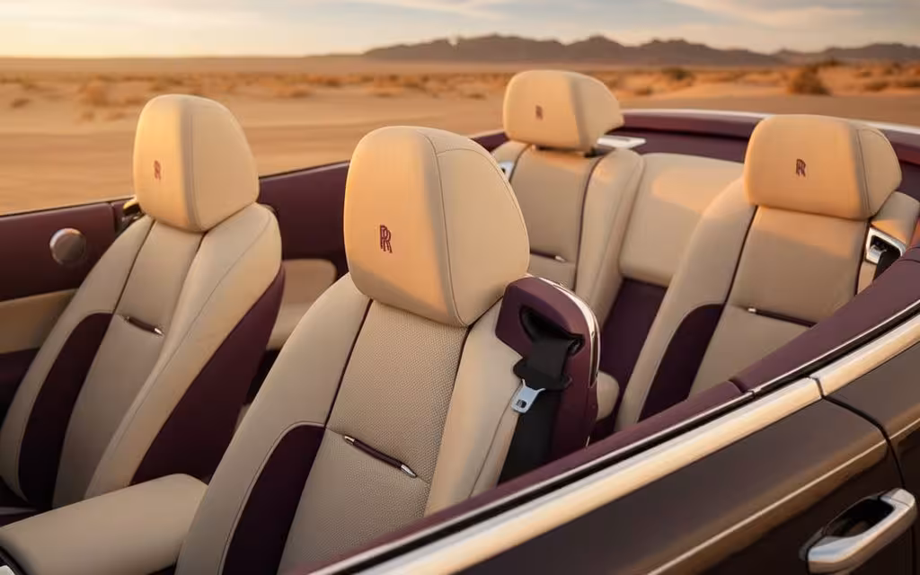 RollsRoyce Dawn 2020 leather seats and cabin – rental in Dubai