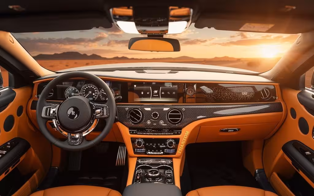 RollsRoyce Ghost 2023 interior view showing trim – rental in Dubai