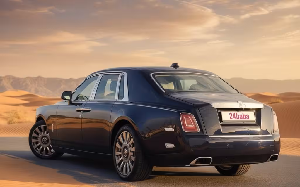 RollsRoyce Phantom 2023 Blue rear view showing taillights – rental in Dubai
