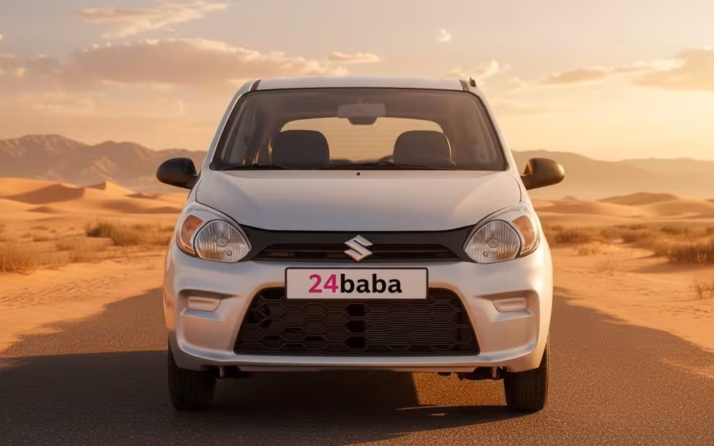 Suzuki Alto 2023 Silver front view with headlights – rental in Dubai