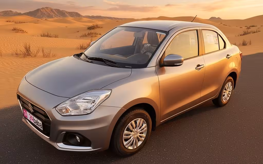 Suzuki Dzire 2023 Grey side profile – rental in Dubai