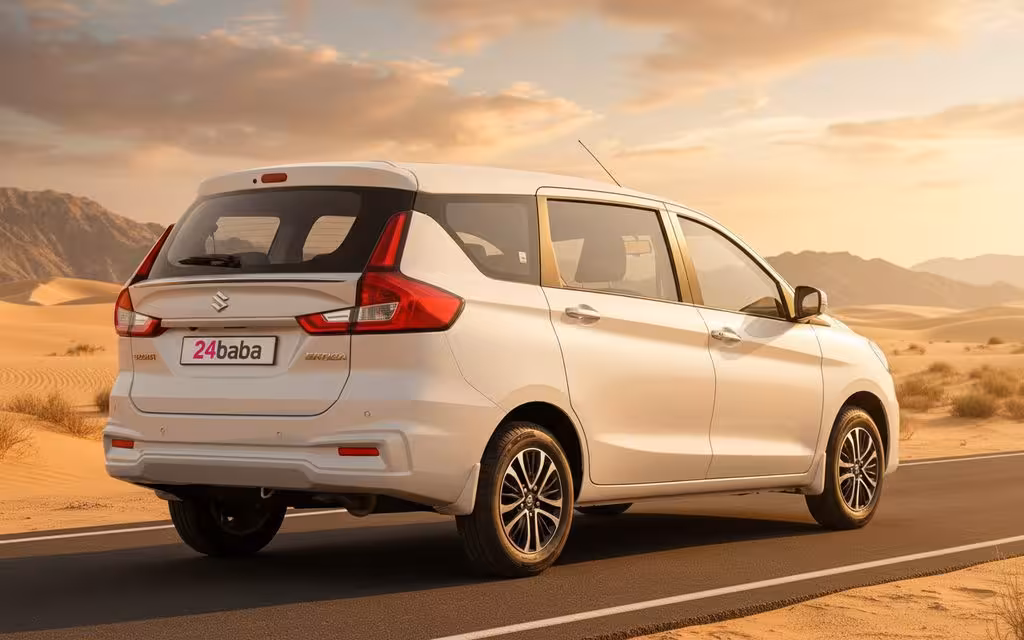 Suzuki Ertiga 2023 White rear view showing taillights – rental in Dubai