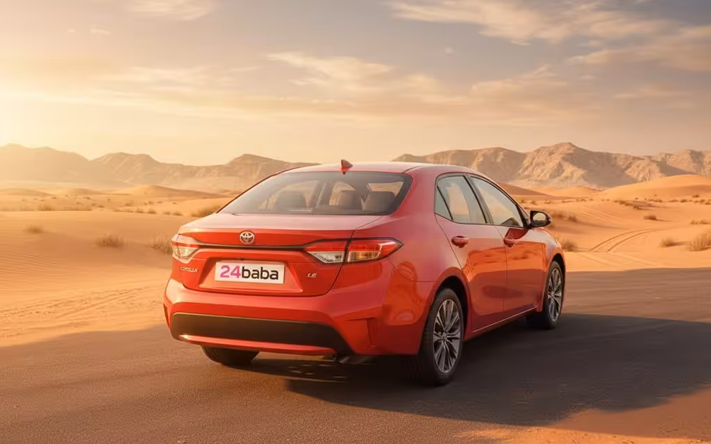 Toyota Corolla 2021 Red rear view showing taillights – rental in Dubai